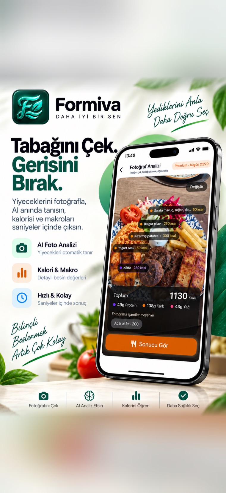 Fotoğraf analizi sonucu: tanınan besinler ve besin değerleri